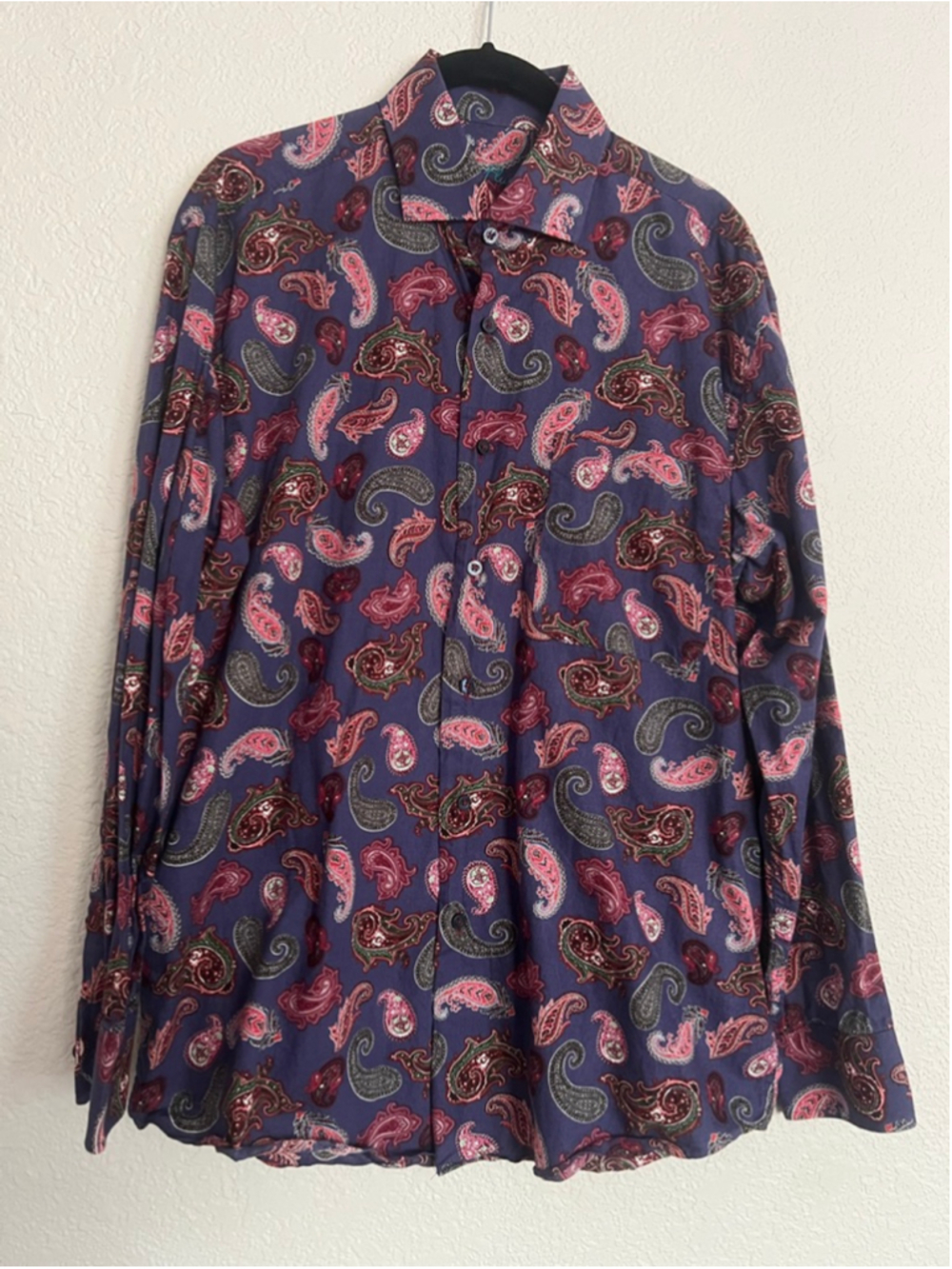 Men's Alain Flusser 100% cotton paisley Button Down Shirt M purple pink green